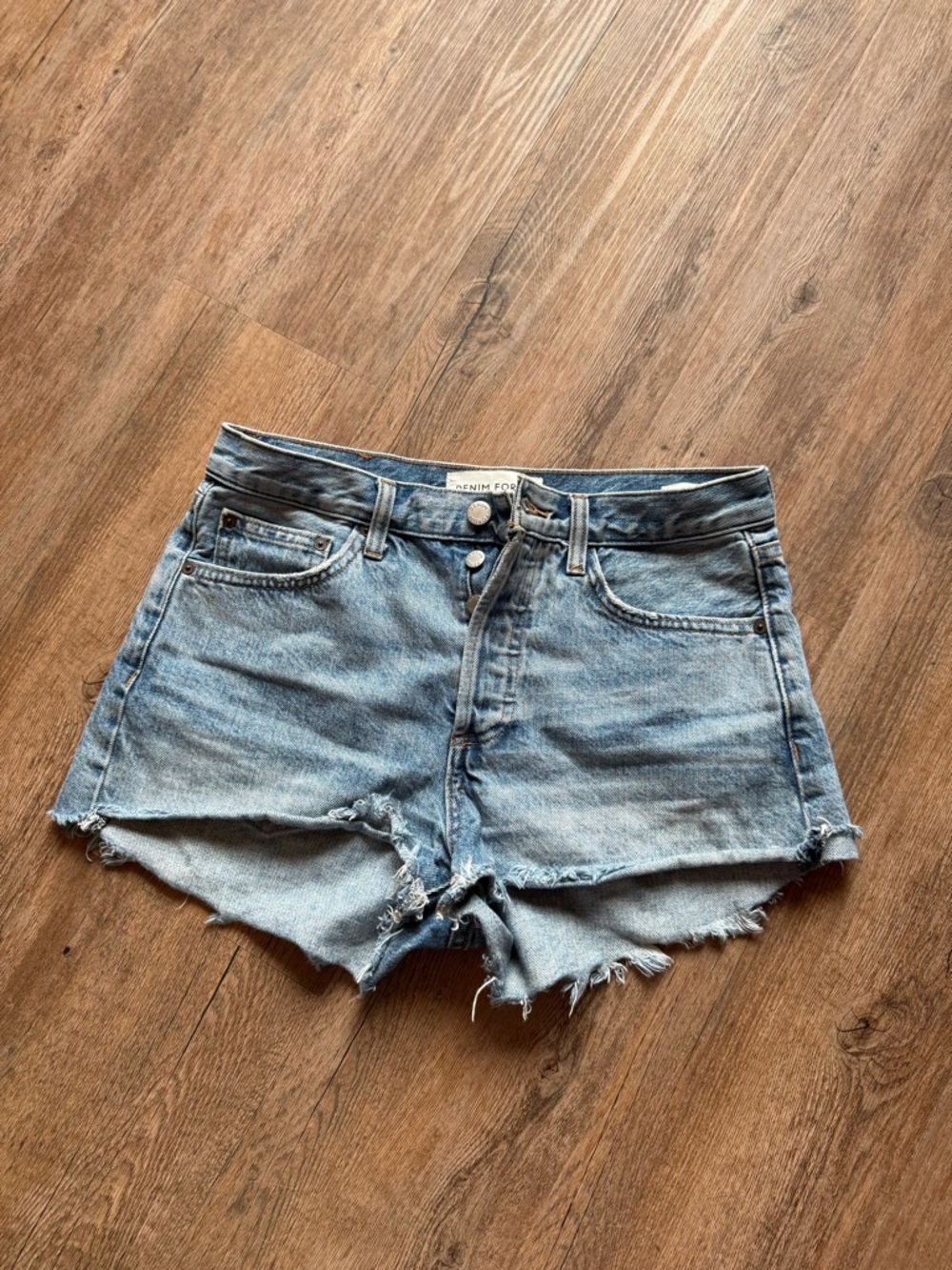 Denim Forum “The Ex Boyfriend Short” Light Blue Distressed Jean Shorts